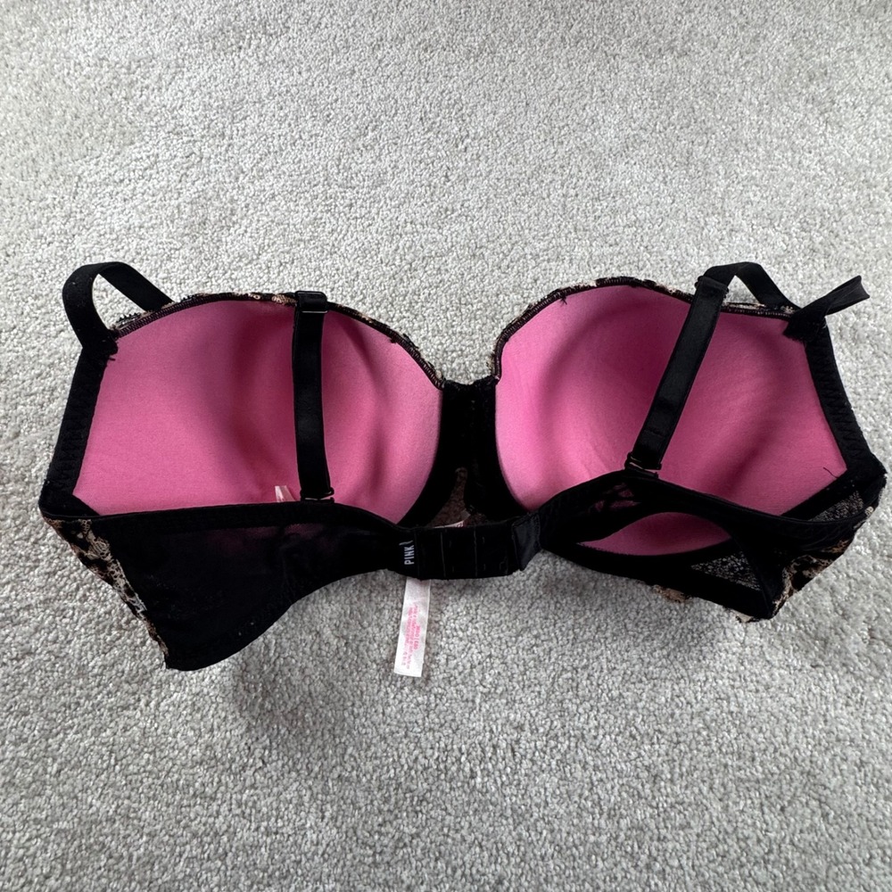 Victoria's Secret PINK Leopard Lace Push-Up Bra 36DD Brown Black Animal Print - Picture 2 of 9